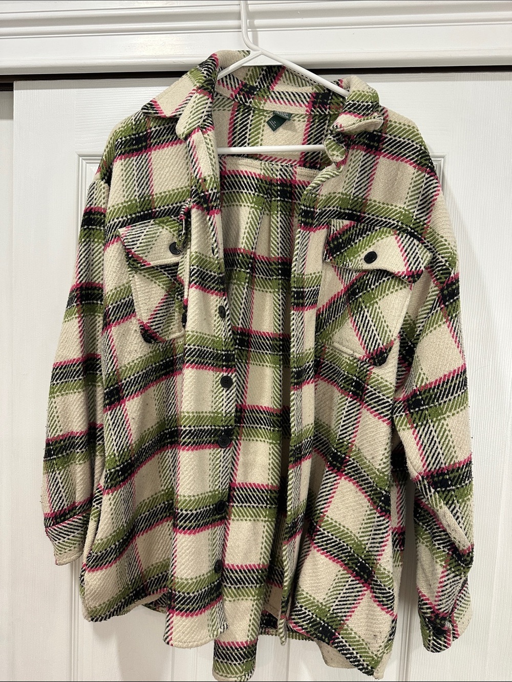 wild fable Cream Plaid Shacket with Green & Pink Stripes